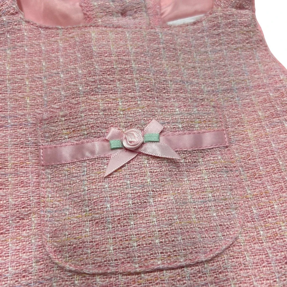 Coquette Pink Tweed Bow Jumper Dress 18M Preppy Classic Girly Pastel Old Money